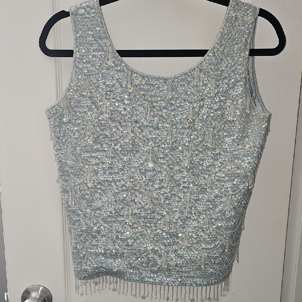 Unk Silver Sequin Embellished Women's Blouse
